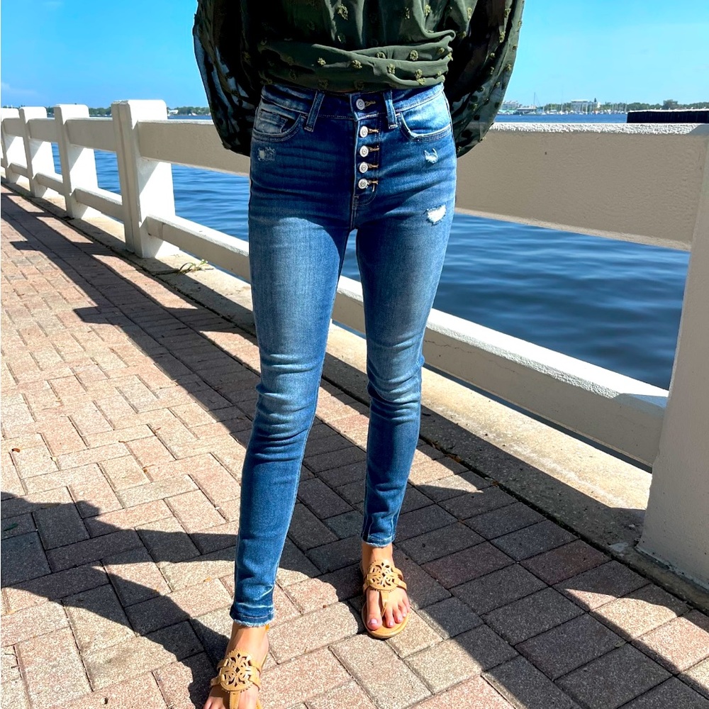 High Rise button up ankle jeans